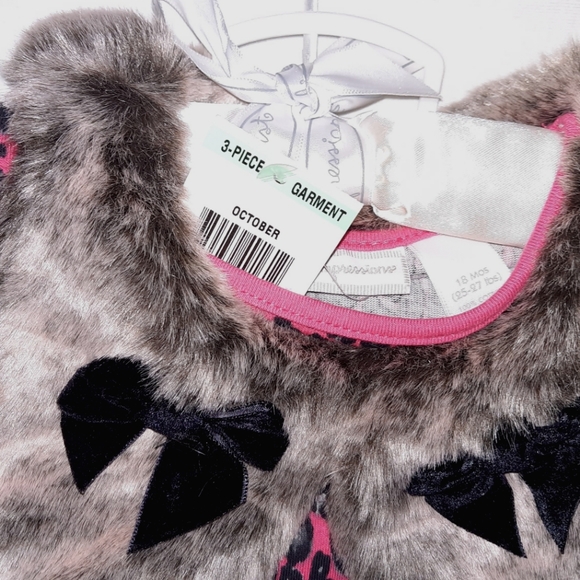NWT 18mo First Impressions 3pc SET faux fur VEST, leggings, leopard print SHIRT - Picture 2 of 3
